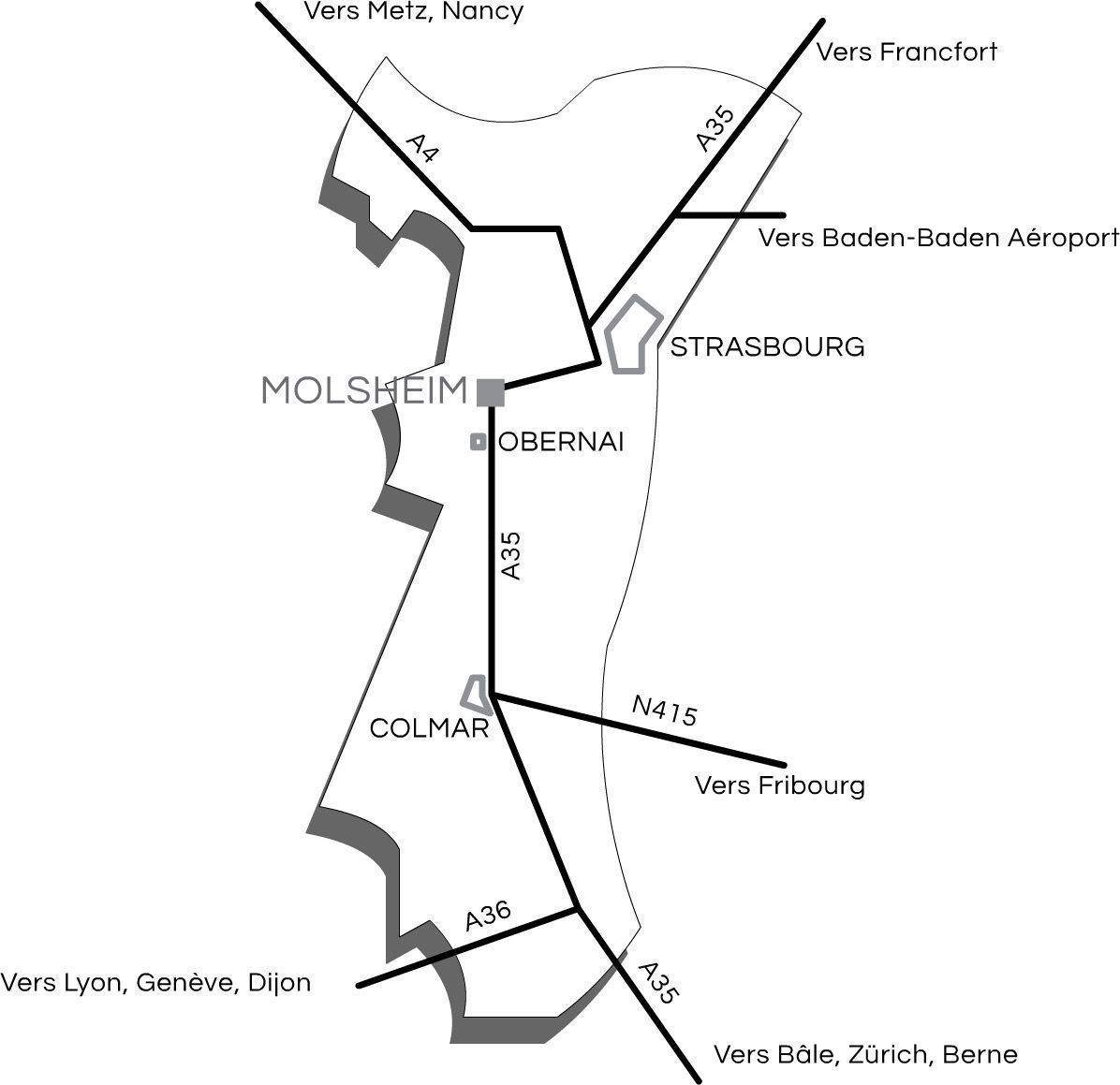 Plan de la région d'Alsace